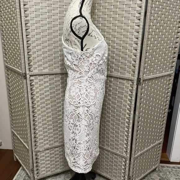 Calvin Klein IVY One Shoulder Sheath Dress Size 6 White Floral Lace Lined NEW - Picture 6 of 12